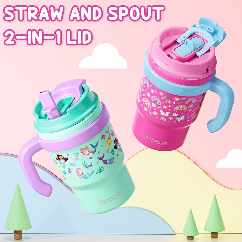Fimibuke Kids Insulated Tumbler with Handle & Straw - 16oz Leak Proof Toddler Tumbler with Sip/Swig 2-in-1 Lid, BPA FREE 18/8 Stainless Steel Kids Water Bottle Drinking Cups Travel Mugs for Boys Girls - Image 4